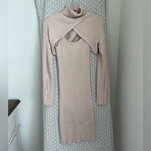 House of Harlow Ribbed Long Sleeve Sweater Dress in Frosted Almond Size S